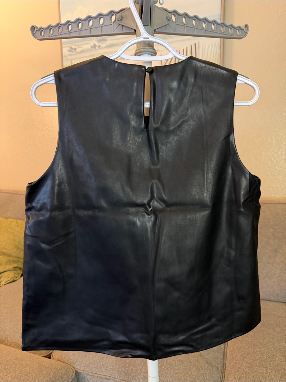 Christian Siriano Black Faux Leather Sleeveless Shell - Picture 2 of 6